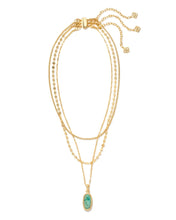 Load image into Gallery viewer, Framed Dani Triple Strand Necklace in Gold Sea Green
