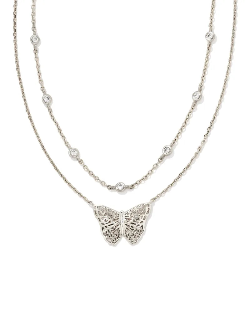 Hadley Butterfly Multi Strand Necklace in Rhodium