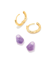 Load image into Gallery viewer, Insley Huggie Earrings in Gold Amethyst
