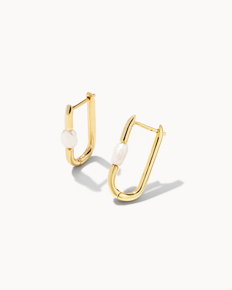 Lindsay Gold Huggie Earrings in White Pearl