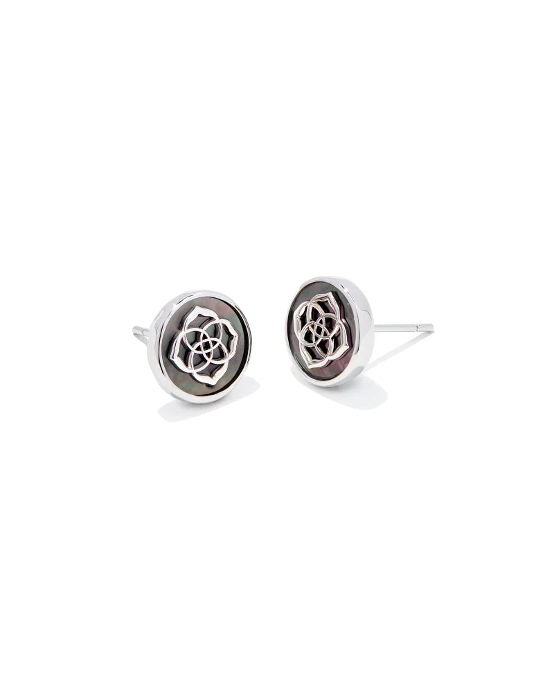 Stamped Dira Stud Earrings in RHODIUM