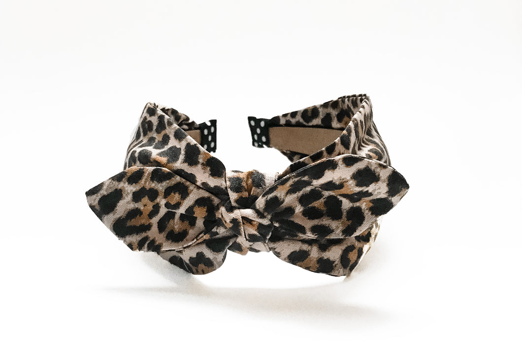 Taupe Leopard Bow Tie Headband
