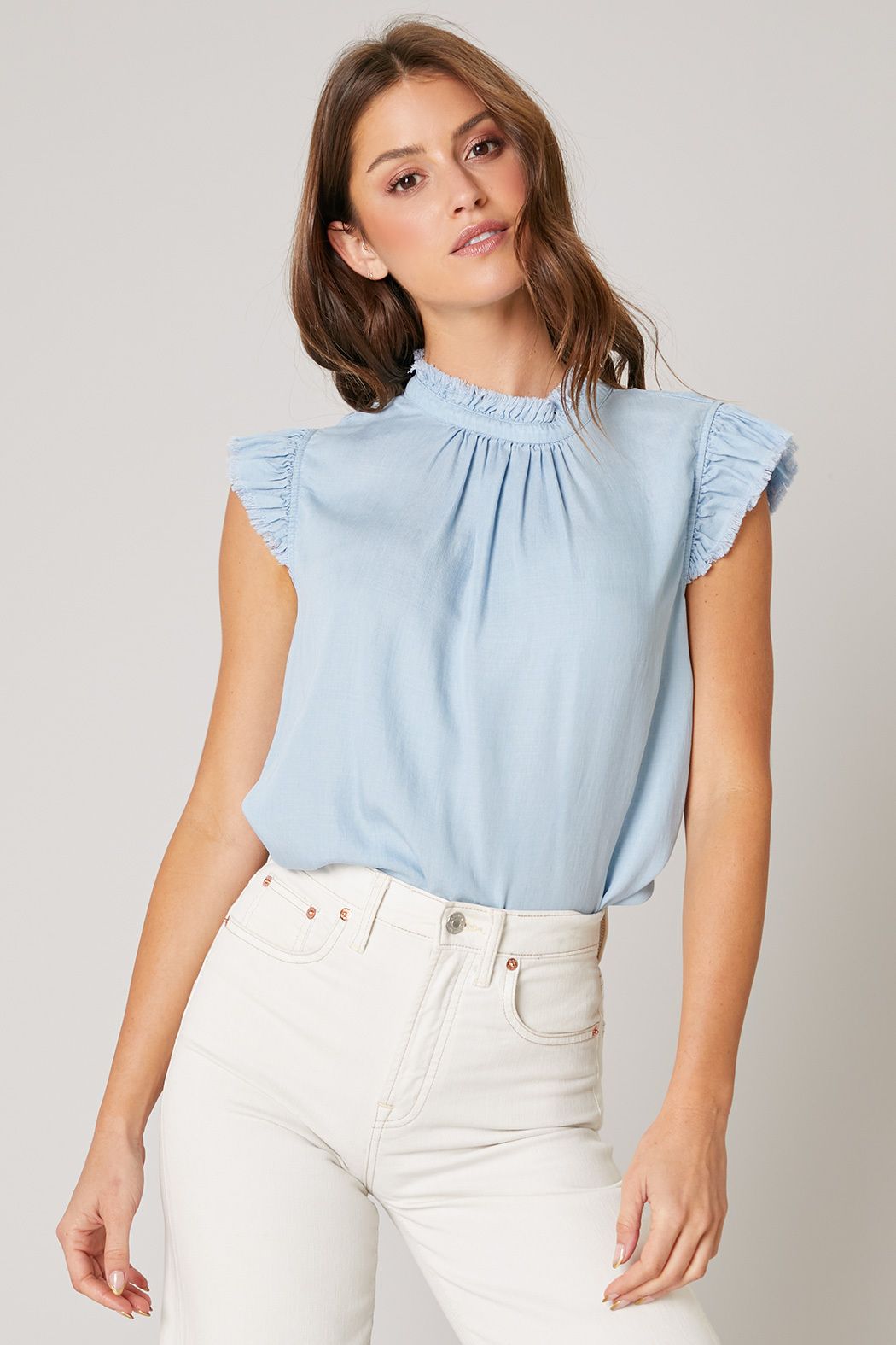 Chambray Pleated Top